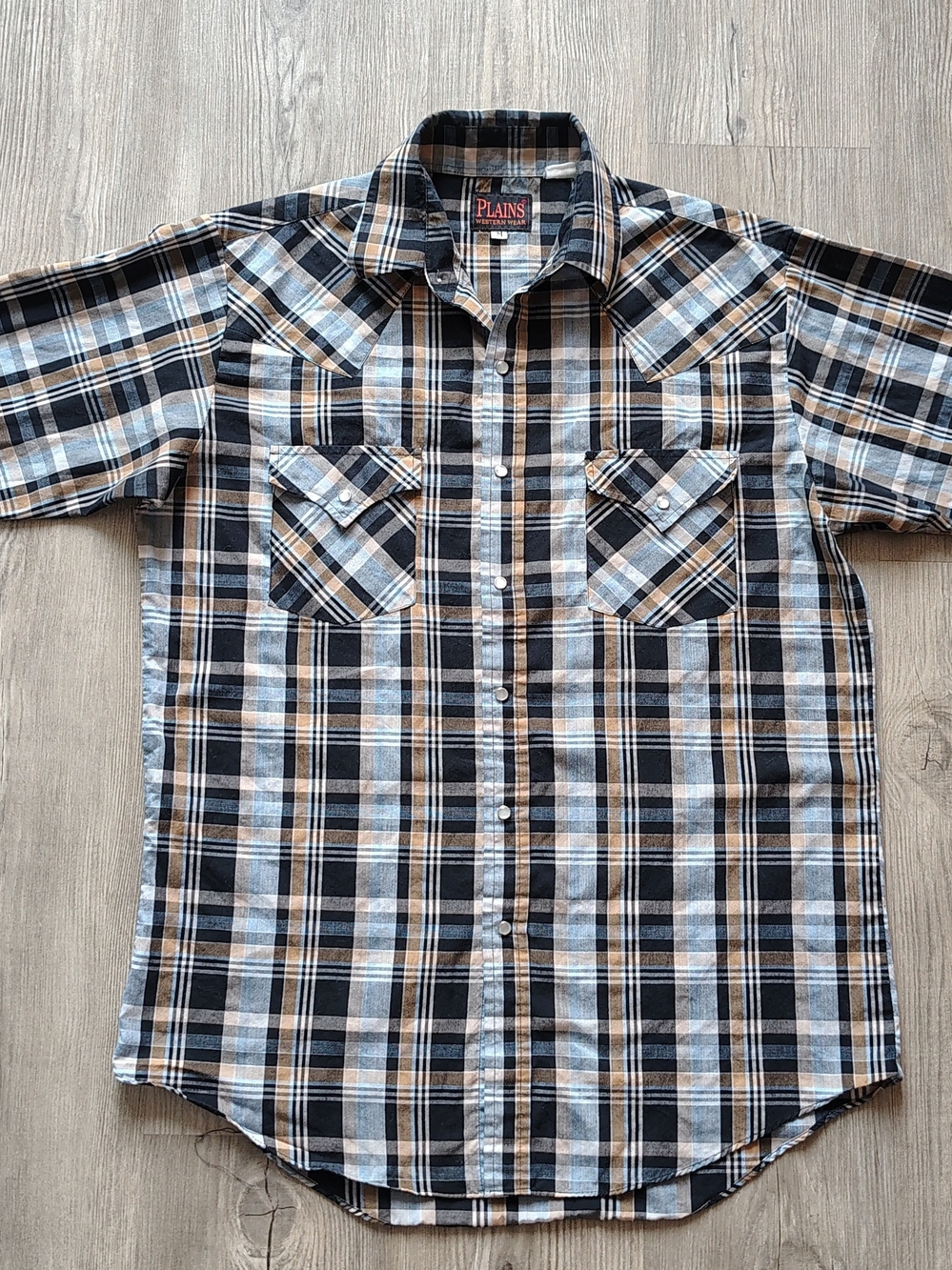 Plains Western Wear Men's Size M Plaid Long Sleeve Pearl Snap Button Up Shirt